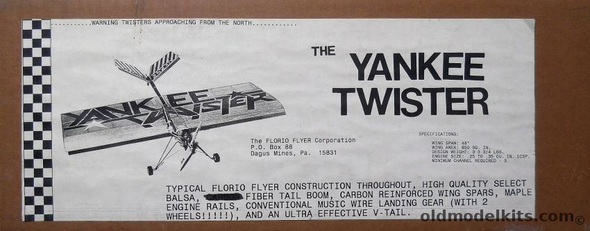 Florio Flyer The Yankee Twister  - 48 Inch Wingspan R/C Aircraft plastic model kit