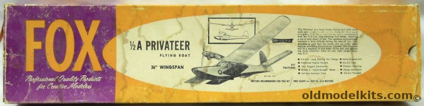 Fox 1/2A Privateer Flying Boat - 36 Inch Wingspan Flying Balsa Wood Model Airplane (ex Berkeley), 19-1 plastic model kit