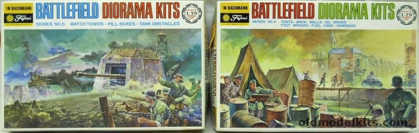 Fujimi 1/76 Battlefield Diorama Tents Brick Walls Oil Drums Foot Bridges Fuel Cans Sandbags / TWO Sets Of Watchtowers Pill Boxes Tank Obstacles, 0863 plastic model kit