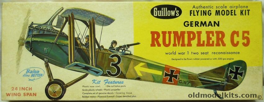 Guillows Rumpler C5 -  24 Inch Wingspan RC/Gas/Rubber Flying Aircraft - (C-V), 206 plastic model kit