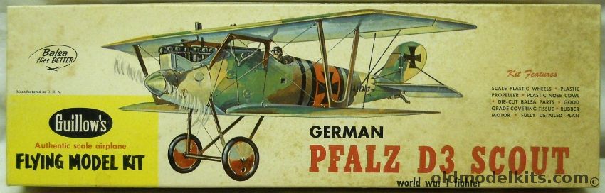 Guillows Pfalz D-3 Scout - 18 inch Wingspan Rubber Powered Flying Aircraft - (DIII), WW-11 plastic model kit