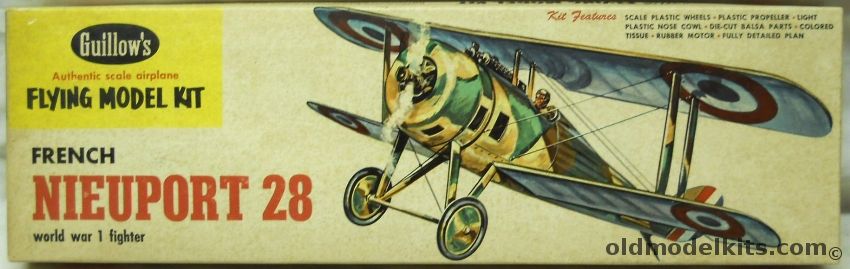 Guillows Nieuport 28 - 18 Inch Wingspan Rubber Powered Flying Model, WW-2 plastic model kit