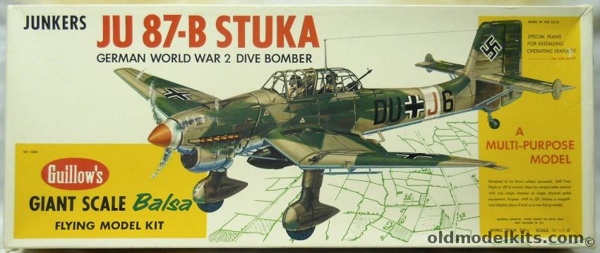 Guillows Junkers Ju-87 B Stuka Dive Bomber - 34 Inch Wingspan For RC / Control Line / Free Flight, 1002 plastic model kit