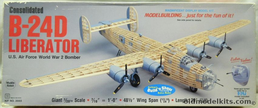 Guillows 1/28 Consolidated B-24D or B-24J Liberator - 48.5 Inch Wingspan Wood and Plastic Model Aircraft, 2003 plastic model kit