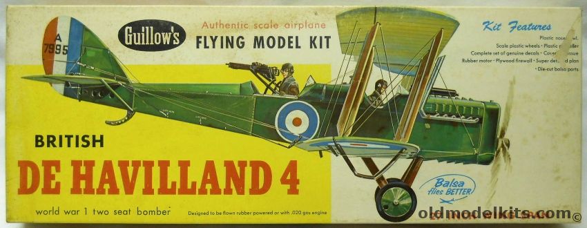 Guillows De Havilland DH-4 - 27 Inch Wingspan RC / Gas / Rubber Flying Model, 205 plastic model kit