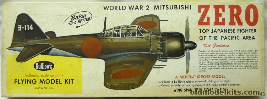 Guillows 1/16 Mitsubishi Zero - 27 inch Wingspan for Free Flight or R/C Conversion, 404 plastic model kit