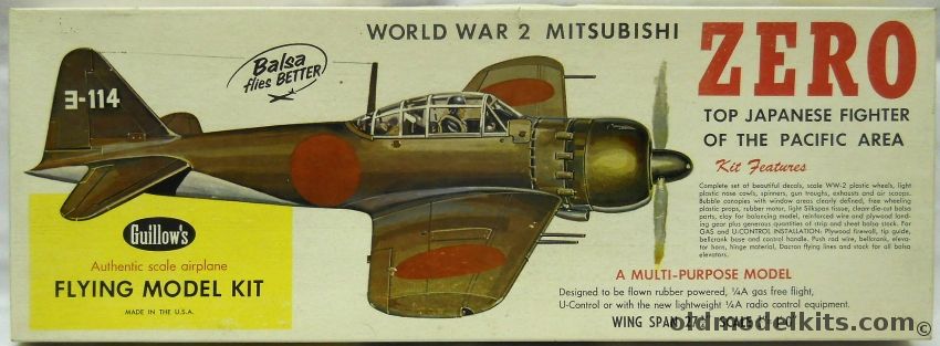 Guillows 1/16 Mitsubishi Zero - 27 Inch Wingspan for Free Flight or R/C Conversion, 404 plastic model kit