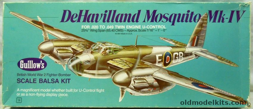 Guillows 1/27 DeHavilland Mosquito Mk.IV - 25.75 Inch Wingspan U-Control or Static Balsa Model, 804 plastic model kit