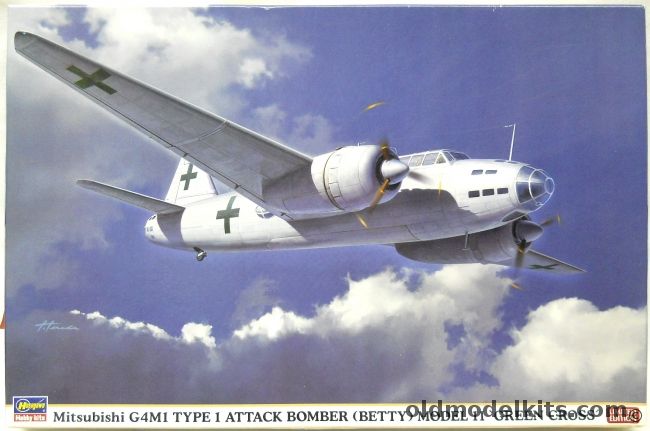 Hasegawa 1/72 Mitsubishi G4M1 Type 1 Attack Bomber Betty Model 11 - With Eduard Mask Set - Green Cross Surrender Envoy Transport Aircraft No2 August 1945 / Surrender Envoy Transport Aircraft No1 August 1945, 02167 plastic model kit