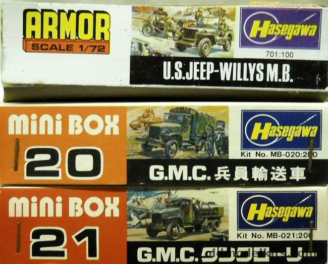 Hasegawa 1/72 FIVE US Willys MB Jeep / THREE GMC CCKW-335 Cargo Truck / THREE GMC CCKW-353 Gasoline Tank Truck, 701-100 plastic model kit