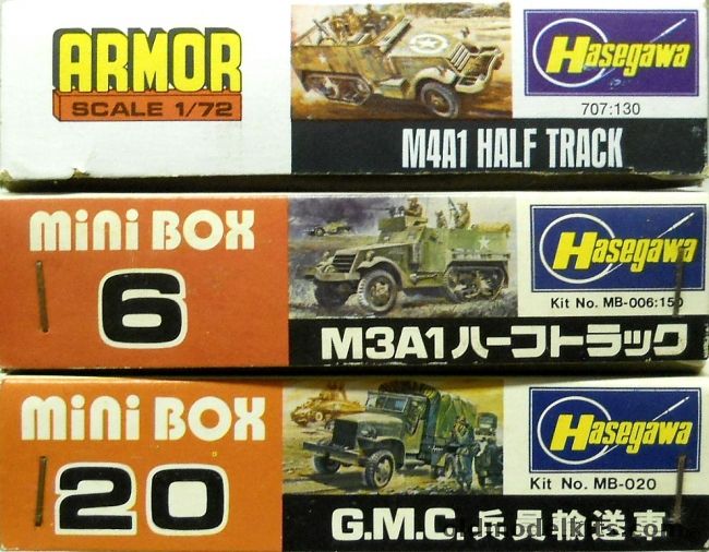 Hasegawa 1/72 TWO M4A1 Half Track / FOUR M3A1 Half Track / THREE GMC CCKW-353 Cargo Truck, 707-130 plastic model kit