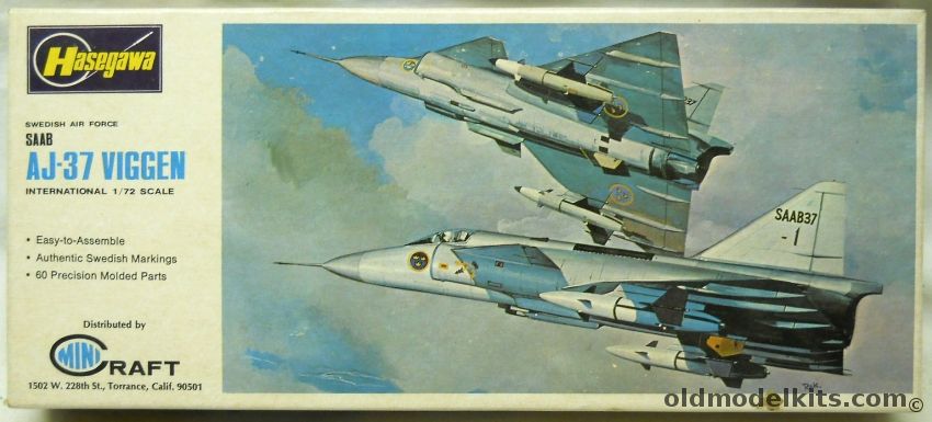 Hasegawa 1/72 Saab AJ-37 Viggen, JS-026 plastic model kit