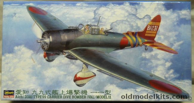 Hasegawa 1/48 Aichi D3A1 Type 99 Carrier Dive Bomber (Val) Model 11 - Carrier Soryu #1 Aircraft 21st Section 1st Sq Dec. 7th 1941 Pearl Harbor - Carrier Zuikaku Dec. 7th 1941, JT55 plastic model kit