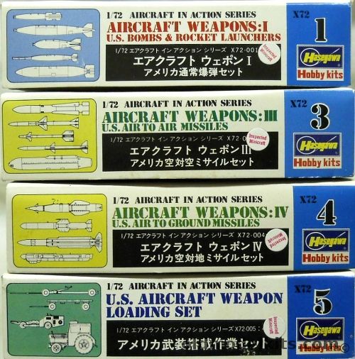 Hasegawa 1/72 Aircraft Weapons 1 / 3 / 4 / 5 US Bombs & Rocket Launchers / Air To Air Missiles / Air To Ground Missiles / Loading Set, X72-5 plastic model kit