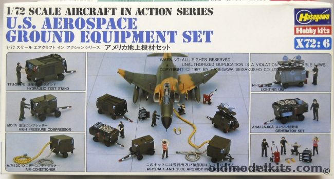 Hasegawa 1/72 US Aerospace Ground Equipment Set - Hydraulic Test Stand / High Pressure Compressor / Air Conditioner / Lighting Unit / a/M32A-60A Generator Set / Tool Box / Chocks / Four Ground Crew, X72-6 plastic model kit