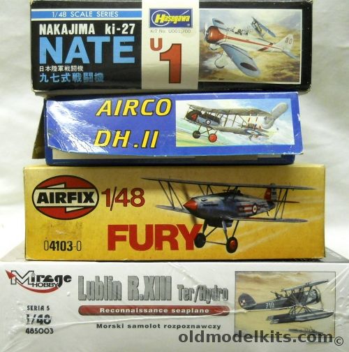 Hasegawa 1/48 Nakajima Ki-27 Nate / SMER Airco DH-2 / Airfix Fury / Mirage Hobby Lublin R-XIII Ter/Hydro, U1 plastic model kit