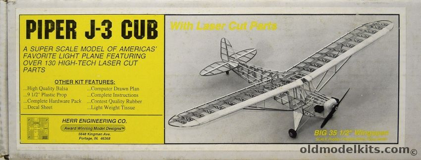 Herr Engineering Piper J-3 Cub  - 35.5 Inch Wingspan Scale Flying Model, K-103 plastic model kit