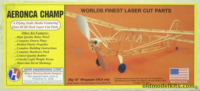 Herr Engineering Aeronca Champ  - 18 Inch Wingspan Wooden Flying Model, K-203 plastic model kit