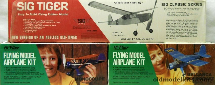 Hi-Flier Monocoupe 16 Inch Wingspan / Bellanca Sky Rocket 18 Inch WS / SIG Tiger 21.5 Inch WS - Flying Balsa Aircraft plastic model kit