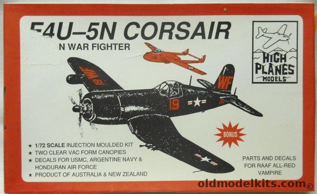 High Planes 1/72 F4U-5N Corsair - With Parts & Decals for RAAF All-Red Vampire - USMC / Argentine Navy / Honduran Air Force plastic model kit