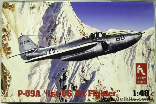 Hobby Craft 1/48 P-59A Airacomet - 1st US Jet Fighter - US Army Alaska 1944 / US Army California 1948 / US Navy NATC Pax River 1947 Blue and Yellow Paint Scheme, HC1439 plastic model kit