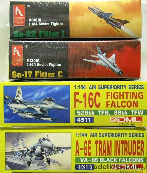 Hobby Craft 1/144 Su-22 Fitter J / Su-17 Fitter C / DML F-16C Fighting Falcon / DML A-6E TRAM Intruder, HC1015 plastic model kit