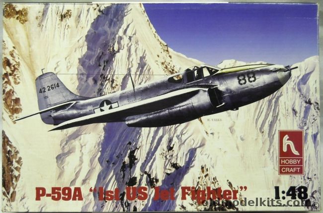Hobby Craft 1/48 P-59A Airacomet - 1st US Jet Fighter - US Army Alaska 1944 / US Army California 1948 / US Navy NATC Pax River 1947 Blue and Yellow Paint Scheme, HC1439 plastic model kit