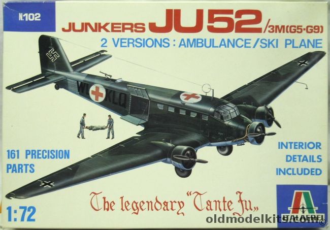 Italaerei 1/72 Junkers Ju-52/3M (G-5 or G-9) - Ambulance or Ski Plane - BAGGED, 102 plastic model kit