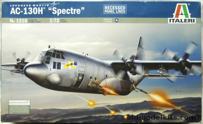 Italeri 1/72 Lockheed AC-130H Spectre - Hercules Gunship - With Decals For 3 USA Versions, 1310 plastic model kit