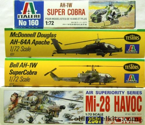 Italeri 1/72 TWO Bell AH-1W Super Cobra / Testors AH-64A Apache / Testors Bell AH-1W Super Cobra / DML Mi-28 Havoc, 160 plastic model kit