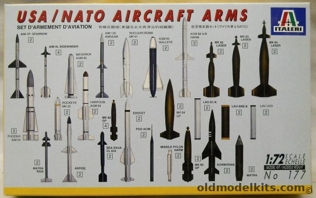 Italeri 1/72 TWO USA / NATO Aircraft Bombs Nnd Missiles, 177 plastic model kit