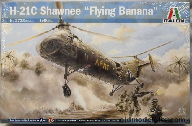 Italeri 1/48 H-21C Shawnee Flying Banana - USAF MATS NAS Turner Field Albany GA 1960 / US Army 93rd Transport Company Da Nang Vietnam 1963 / French Navy Aeronavale Flottille 31F Algeria 1956, 2733 plastic model kit