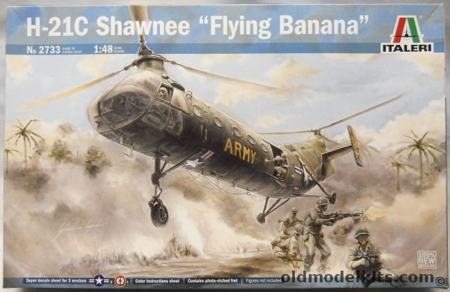 Italeri 1/48 H-21C Shawnee Flying Banana - USAF MATS NAS Turner Field Albany GA 1960 / US Army 93rd Transport Company Da Nang Vietnam 1963 / French Navy Aeronavale Flottille 31F Algeria 1956, 2733 plastic model kit