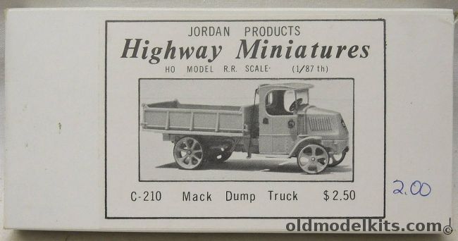 Jordan Products 1/87 1923 Mack Dump Truck - HO Scale, C-210 plastic model kit