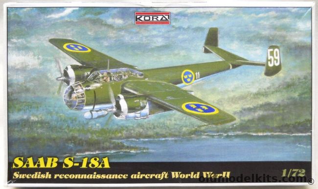 Kora 1/72 Saab S-18A - Swedish Reconnaissance Aircraft WWII - (S18), 7292 plastic model kit