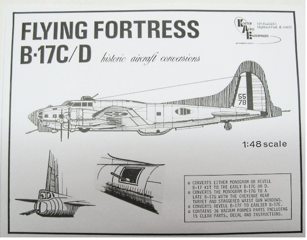 Koster 1/48 B-17C / B-17D / B-17E or late B-17G Conversion - with Cheyenne Turret and Staggered Waist Windows (For Revell or Monogram B-17s) plastic model kit