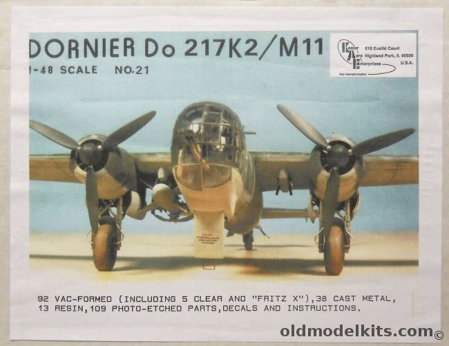 Koster 1/48 Dornier Do-217 K2/M11 - With Two  Fritz X Missiles, 21 plastic model kit