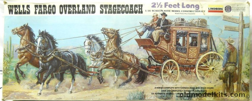 Lindberg 1/16 Wells Fargo Overland Stagecoach - With Figures and Horses, 351 plastic model kit