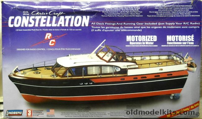 Lindberg 1/20 Chris Craft Constellation - With Motors And Running Hardware - For R/C Or Display - (ex Marx), 70814 plastic model kit