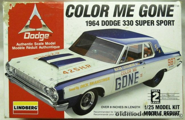 Lindberg 1/25 Color Me Gone 1964 Dodge 330 Super Stock, 72156 plastic model kit