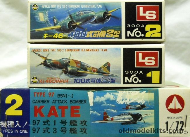 LS 1/72 TWO Mitsubishi Ki-46 III Type 100-3 Dinah / TWO Mitsubishi Ki-46 II Type 100-2 Dinah / TWO Mania B5N Kate Type 97, 02-800 plastic model kit