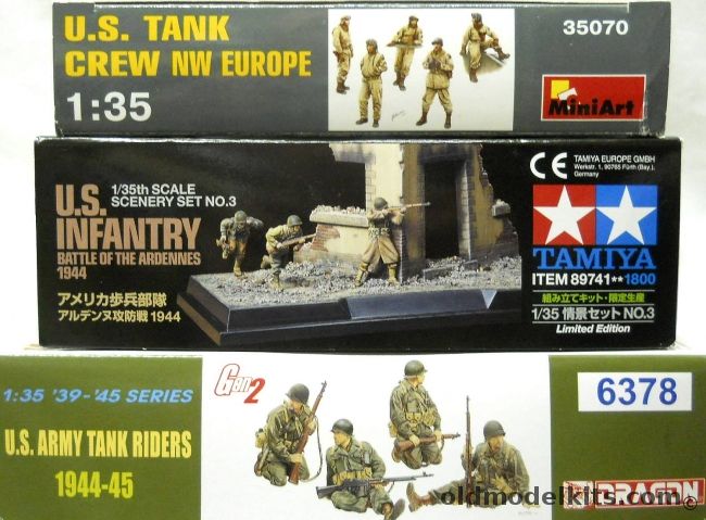 MiniArt 1/35 US Tank Crew NW Europe / Tamiya US Infantry Battle Of Ardennes 1944 Diorama / Dragon 6378 US Army Tank Riders 1944-45, 35070 plastic model kit