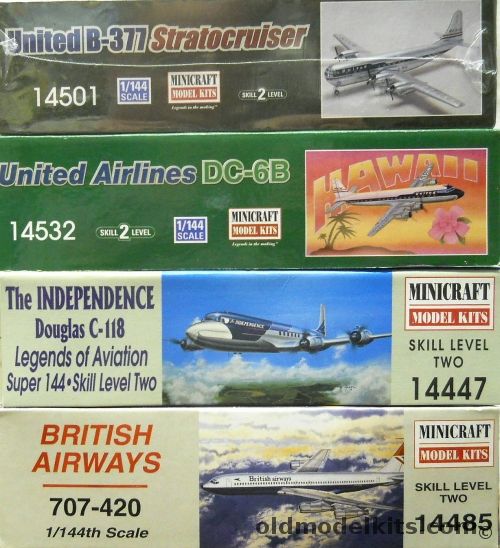 Minicraft 1/144 United B-377 Stratocruiser / United Airlines DC-6B / The Independence Douglas C-118 / British Airways Boeing 707 -420, 14501 plastic model kit