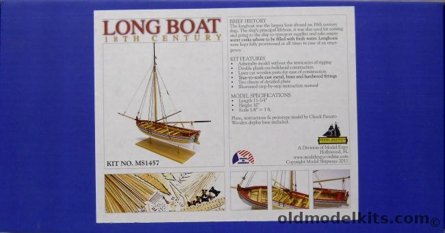 Model Shipways 1/48 18th Century Longboat - 11.75 Inch Long Plank-On-Frame Ship, MS1457 plastic model kit