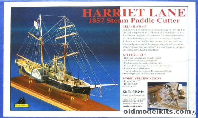 Model Shipways 1/128 Harriet Lane 1857 Steam Paddle Cutter - (Cutter Lavinia), MS2010 plastic model kit