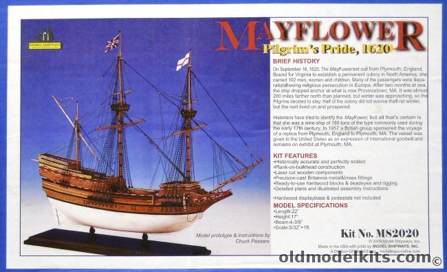 Model Shipways 1/76 Mayflower 1620 Pilgrim Ship - 22 Inch Long Wood Model, MS2020 plastic model kit