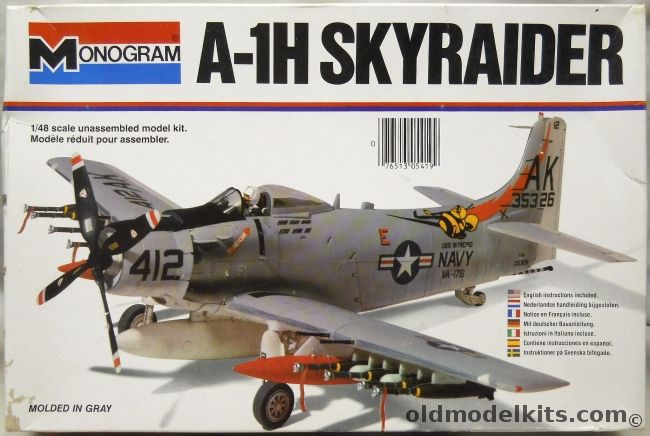 Monogram 1/48 A-1H Skyraider - VA-176 USS Intrepid or South Vietnamese Air Force- White Box Issue, 5419 plastic model kit