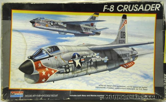 Monogram 1/48 F-8 Crusader - US Marines VMF(AW)-235 or Navy VF-11 USS Roosevelt - (F8U), 5826 plastic model kit