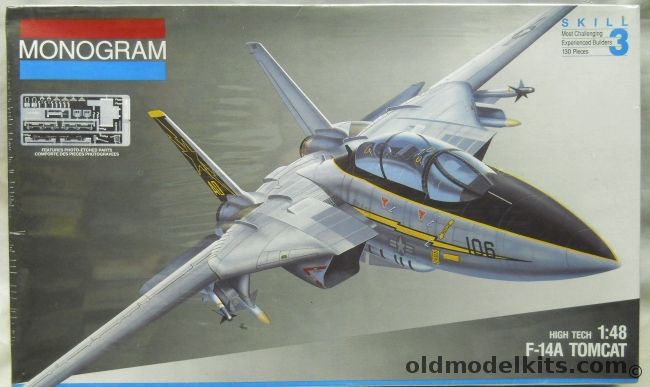 Monogram 1/48 Grumman F-14A Tomcat - High Tech Issue With Photoetched Parts, 5832 plastic model kit