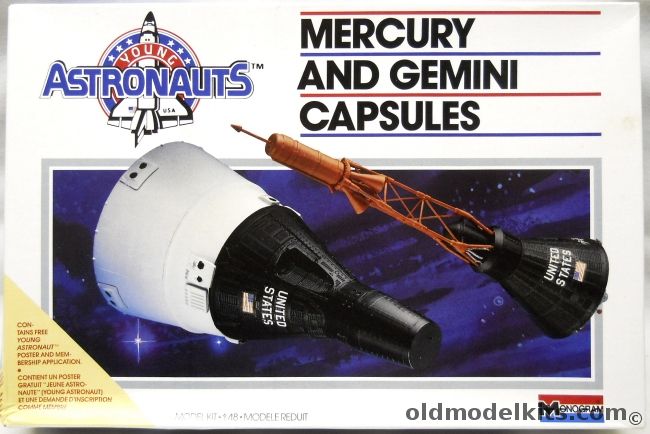 Monogram 1/48 Mercury and Gemini Capsules - Young Astronauts Issue With Poster, 5909 plastic model kit